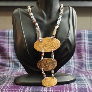 Wood and Glass Beaded Necklace